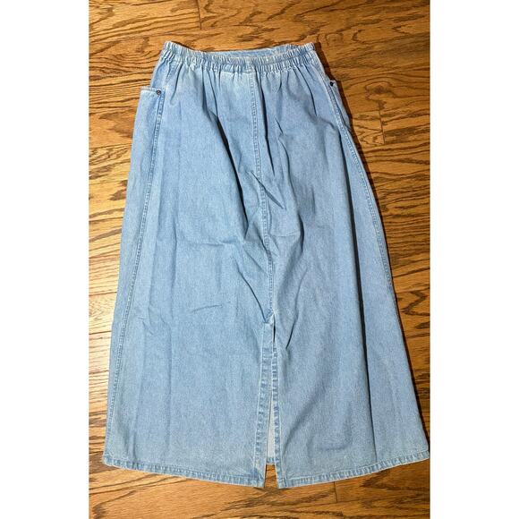 Cathy Daniels Stretch Denim Skirt Long Medium Light Wash 90s Clothing Back Slit - Picture 2 of 5